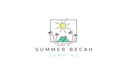 Lijn kunst zomer strand Camping Logo ontwerpsjabloon