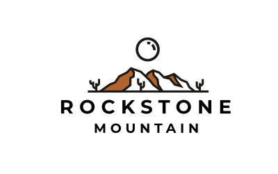Line Art Desert Rock Mountain Con Cactus Logo Design