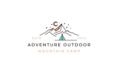 Line Art Mountain Summer Camping Logo Design vektor