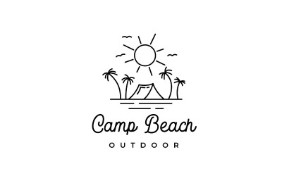 Logo del campeggio della spiaggia di estate di arte della linea retrò vintage