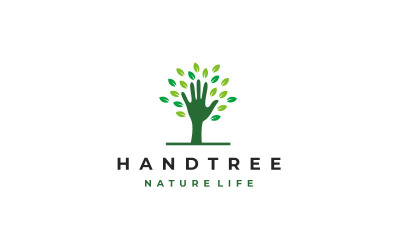 Modelo de vetor de design de logotipo de folhas verdes de árvore de mão
