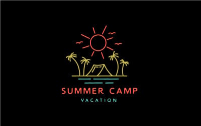 Vintage Hipster Line art été Beach Camping Logo Design