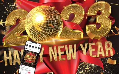 Feliz Año Nuevo Flyer 2023 Diseño, Logotipo, Redes Sociales