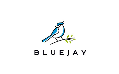 Line Art Blue Jay Bird Logo Template