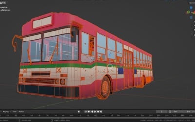 Low - Poly Thai City Bus Červená Zelená Bílá Barva Model