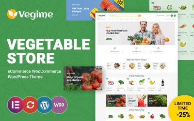 Motyw Vegime WooCommerce z warzywami i artykułami spożywczymi