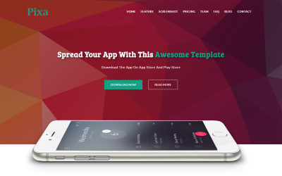 Pixa Uygulaması Açılış Sayfası HTML5 Şablonu