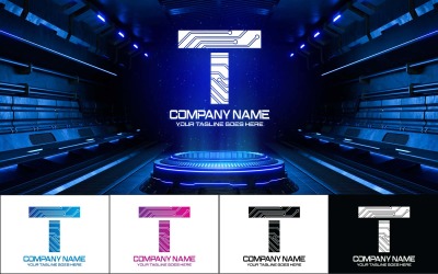 Diseño de logotipo de letra T de tecnología-Identidad de marca