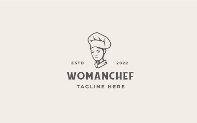 Inspiração de design de logotipo de restaurante de chef de mulher retrô