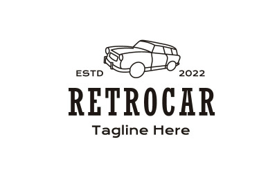 Lijn kunst retro auto, vintage retro auto logo ontwerpsjabloon