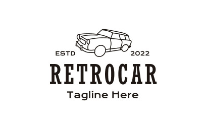 Line Art retro autó, vintage retro autó logó tervezősablon
