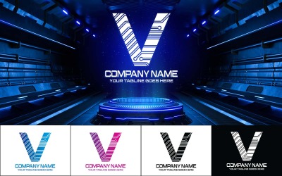 Nieuwe technologie V Letter Logo Design-Merkidentiteit