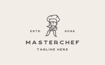 Retro Line Art Chef Restaurant Cafe Bar Logo Design