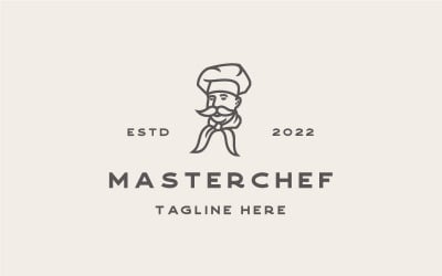 Retro Line Art Chef Ristorante Cafe Bar Logo Design