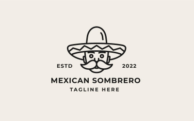 Ретро линии искусства мексиканский человек в шляпе сомбреро логотип дизайн вектор шаблон