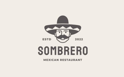 Retro Mexický Muž S Kloboukem Sombrero Logo šablony