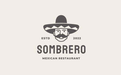 Retro mexikói férfi sapkával Sombrero logó sablon