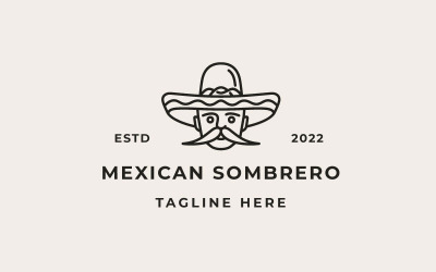 Retro Strichzeichnungen Mexikaner mit Hut Sombrero Logo Design