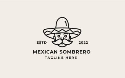 Retro Strichzeichnungen mexikanischer Mann mit Hut Sombrero Logo Design Vector Template