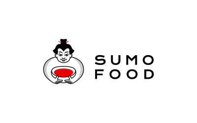 Sumo Food-logo, Japanse Sumoworstelaars met een kom met voedsel Logo-ontwerpinspiratie