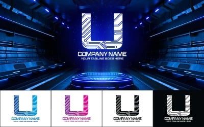 Technológia U Letter Logo Design-Brand Identity