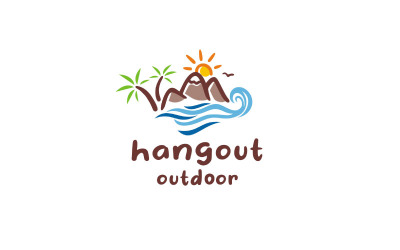 Berg en strand reizen vakantie logo ontwerp