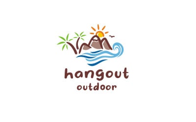 Diseño de logotipo de vacaciones de viaje de montaña y playa