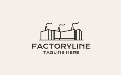 Edifício de fábrica de arte em linha, logotipo industrial moderno