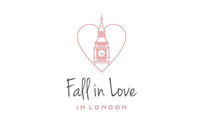 Line Art Big Ben With Love Logo Design modello vettoriale