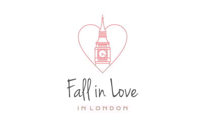 Line Art Big Ben With Love Logo Design Vector Template