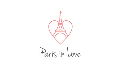 Line Art Eiffel Tower With Hearts Love Logo Template