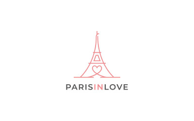 Linea Arte Torre Eiffel Con Cuori Amore Logo Design