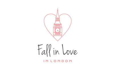 Linha Arte Big Ben com Amor Logo Design Vector Modelo