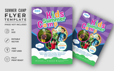 Barn Summer Camping A4 Flyer Mall. Design av flygblad för barnsemesterresa