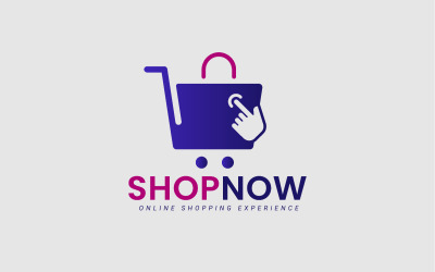 E-kereskedelmi üzleti logó tervezési koncepció bevásárlótáska, kézi kurzor, kosár