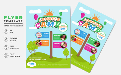 Kinder-Sommer-Camping-A4-Flyer-Vorlage. Kinder-Tour und Reisen Outdoor-Camping-Poster