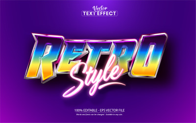 Retrostil - redigerbar texteffekt, glänsande färgglad neonljustextstil, grafikillustration