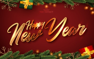 Boldog új évet - szerkeszthető szöveghatás, karácsonyi arany szövegstílus, grafikus illusztráció