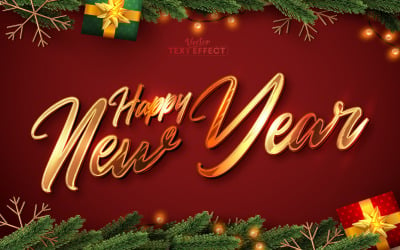 Feliz Ano Novo - Efeito de texto editável, estilo de texto de ouro de Natal, ilustração gráfica