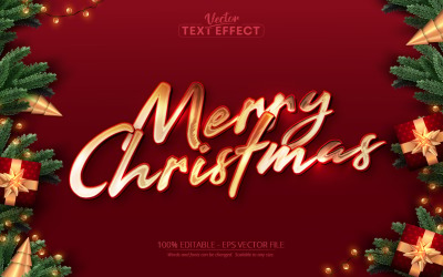 С Рождеством - редактируемый текстовый эффект, рождественский блестящий золотой стиль текста, графическая иллюстрация