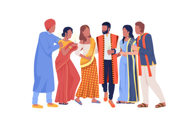 Amis joyeux célébrant les personnages vectoriels de couleur semi-plate de vacances