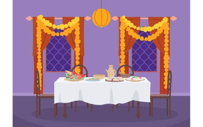 Table servie pour le dîner de Diwali illustration vectorielle de couleur plate