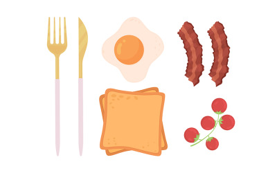 Conjunto de objetos vectoriales de color semiplano de desayuno