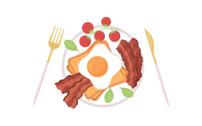 Halbflaches Farbvektorobjekt des englischen Frühstücks