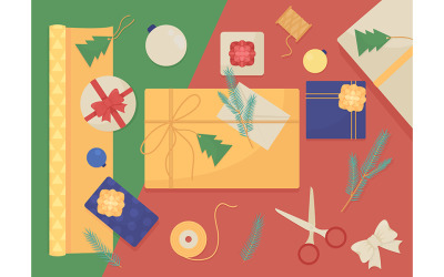 Ilustracja wektorowa płaski kolor pakowania prezentów