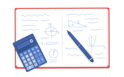 Libro de texto abierto con objeto vectorial de color semiplano de matemáticas
