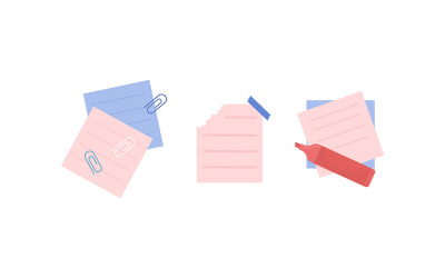 Tareas en papeles de notas conjunto de objetos vectoriales de color semiplano