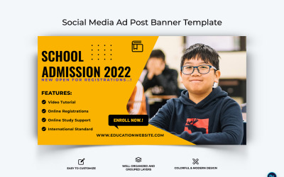 Plantilla de diseño de banner publicitario de Facebook de admisiones escolares-17