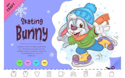 Coniglietto d&amp;#39;inverno che pattina. Clipart