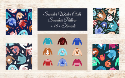 Sweater Winter Cloth Seamless Pattern + 10+ Elements